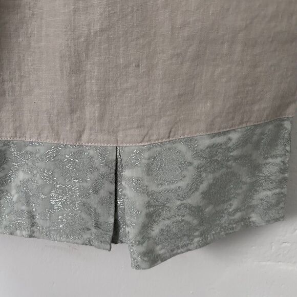 Vintage Basement USA 100% Linen Maxi Skirt Beige w/ Sage Green Hem Size Medium - Picture 3 of 5